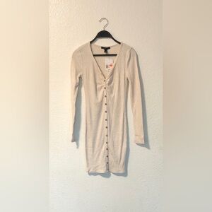 Forever 21 Long-Sleeve Ribbed Bodycon Dress - Cream